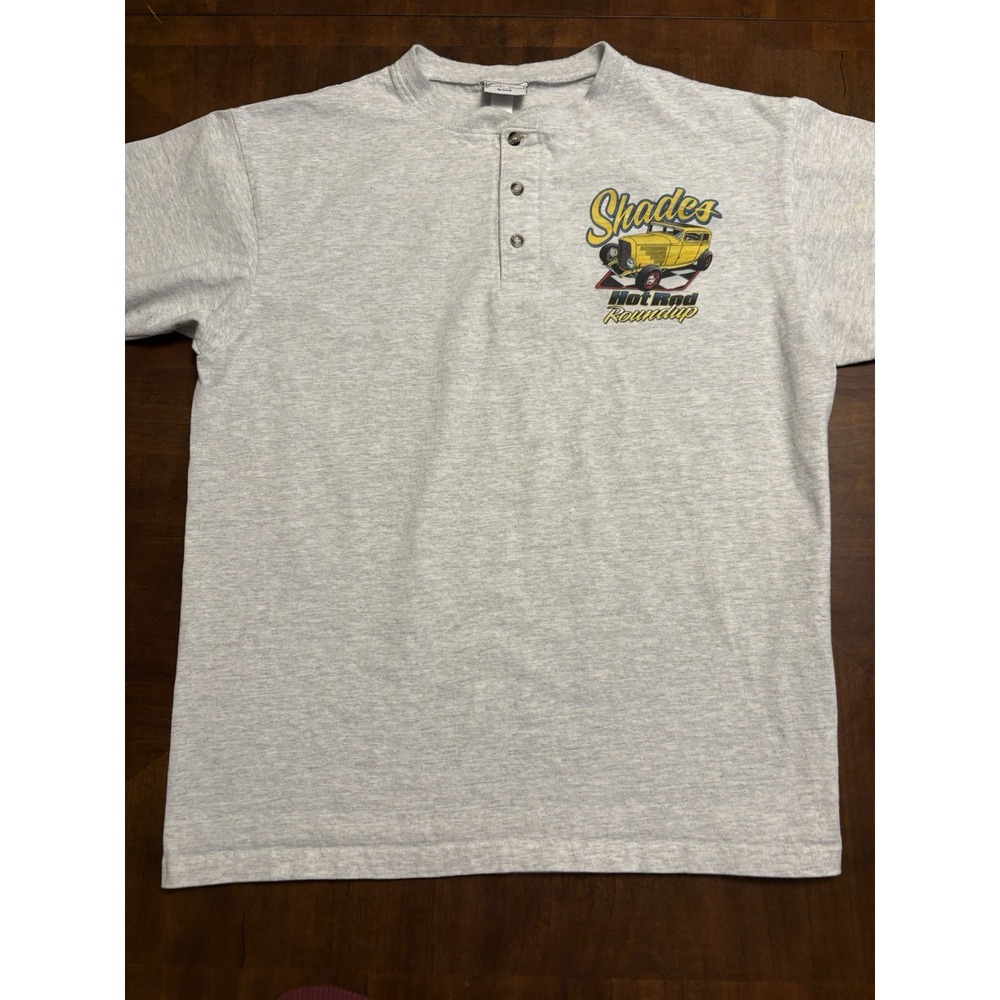 Vintage Shades Hot Rod Roundup Graphic Henley T-Shirt Heather Gray Car Show Tee